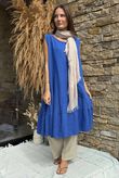 Made in Italy Pia Pillow Cotton Patch Pocket Peplum Dress Mediterranean Blue /58 